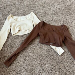 Women's Cream and Brown Long Sleeve Crop Tops Bundle